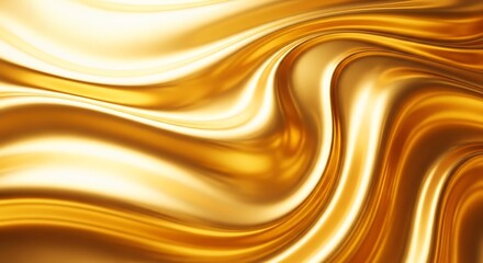 Abstract golden liquid waves creating a luxurious and elegant flowing texture background, showcasing a rich and opulent molten metal effect with smooth, shiny surfaces.