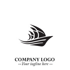 Ship Moving Fast Logo Symbol in Black on the White Background with Modern Maritime Design