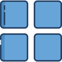 Four Simple Blue Square Shapes Arranged In A Two By Two Grid With Dark Blue Outlines Against A Transparent Background Representing A User Interface Grid Or Data Blocks