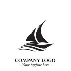Ship Moving Fast Logo Symbol in Black on the White Background with Modern Maritime Design