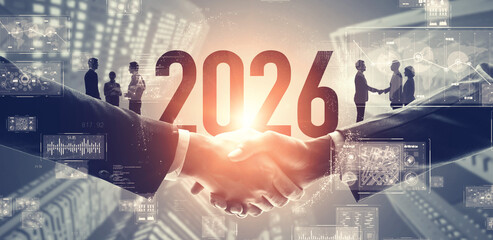 Multinational people and business networks. 2026 New Year concept. New year's card 2026.