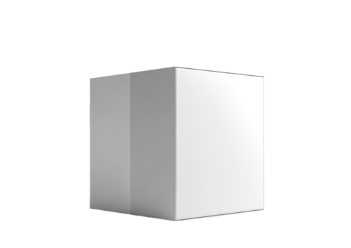 A single, white cube isolated against a stark black background, softly lit