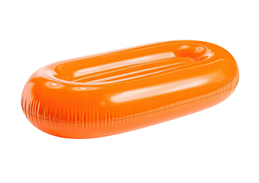 Vivid orange inflatable boat isolated on black background, perfect for water fun and adventure