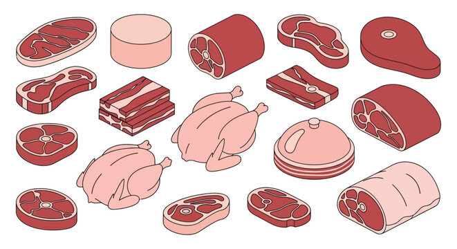 Meat chicken beef pork raw food butcher shop fresh cut meat selection