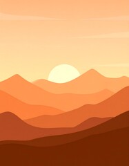 Warm sunset over layered mountains in shades of orange
