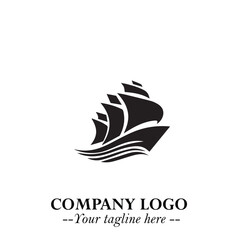 Ship Moving Fast Logo Symbol in Black on the White Background with Modern Maritime Design