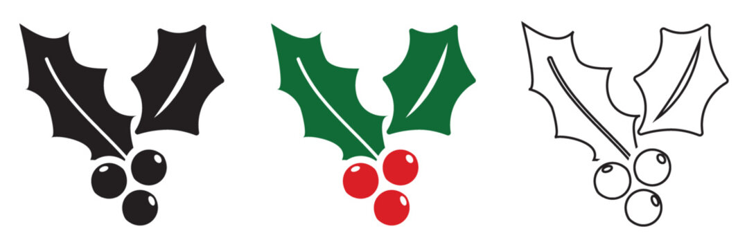 Holly berry icons. Cartoon holly leaves and berries. Chritmas logo wirh  holly leaves and berries.  vector illustration. EPS 10