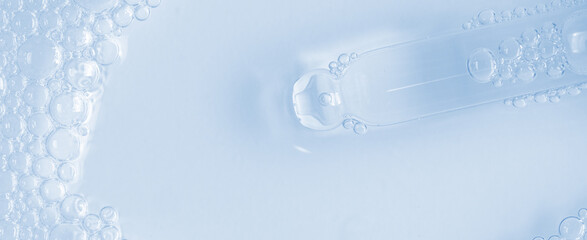 Bubbles of body gel or soap foam or shaving gel. Closeup. Copy space