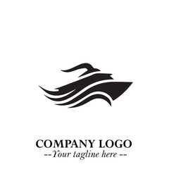 Ship Moving Fast Logo Symbol in Black on the White Background with Modern Maritime Design