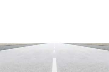 Empty asphalt road with white dividing lines extending into the distance against a dark sky highway driving, Isolated On White Background, Png Transparent