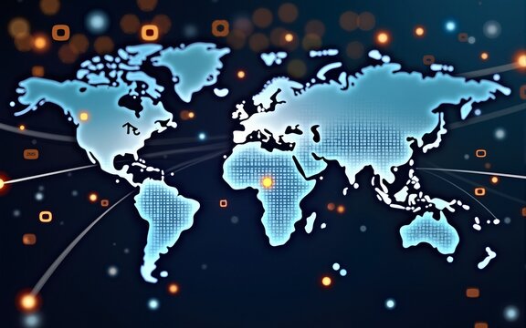 Digital   of interconnected minds spanning the globe, where diverse people connect to innovate and collaborate in a  network of shared ideas and knowledge. virtual symposium where individuals and AI.