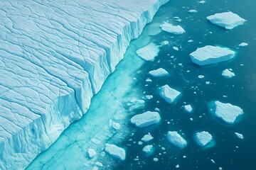 Aerial View of Iceberg and Frozen Glacier in Arctic Ocean