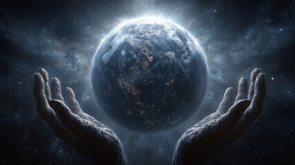 Obraz premium Celestial deity holding planet Earth