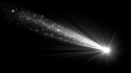 A transparent comet with a glowing tail suspended in space, radiating ethereal light and motion, blending cosmic elegance with futuristic translucence.
