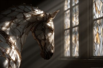 Shattered glass warhorse with text