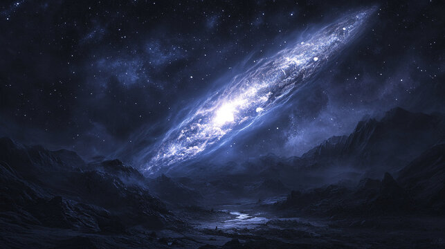 A transparent comet with a glowing tail suspended in space, radiating ethereal light and motion, blending cosmic elegance with futuristic translucence.
- Powered by Adobe