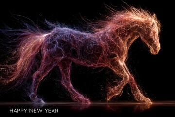 Abstract horse figure made from exploding fireworks