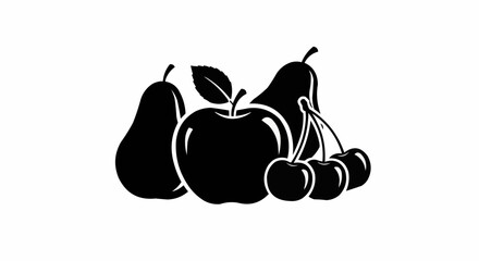 Black silhouette vector icon of assorted fresh fruits.