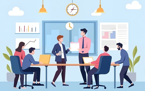 Flat vector concept operation illustration of people working in business. High quality