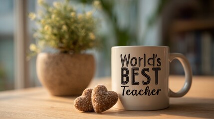 World's Best Teacher mug in home office setting
