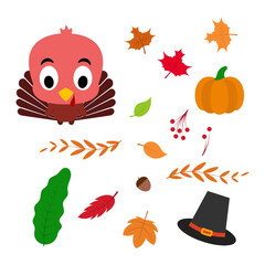 Obraz premium Cute thanksgiving element image with turkey, pumpkin hat, and berries. Suitable for fall and thanksgiving themed designs like greeting cards or social media posts.