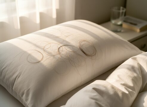 The image of a large amount of hair loss left on the bedside/枕元に残った大量の抜け毛のイメージ