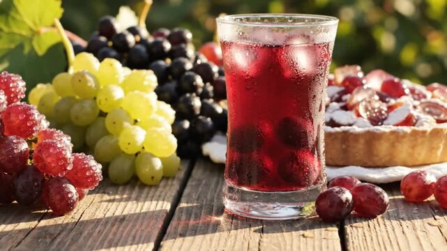 Grape Juice and Fresh Grapes on Table