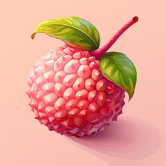 Lychee fruit with green leaves pink background, fresh and vibrant