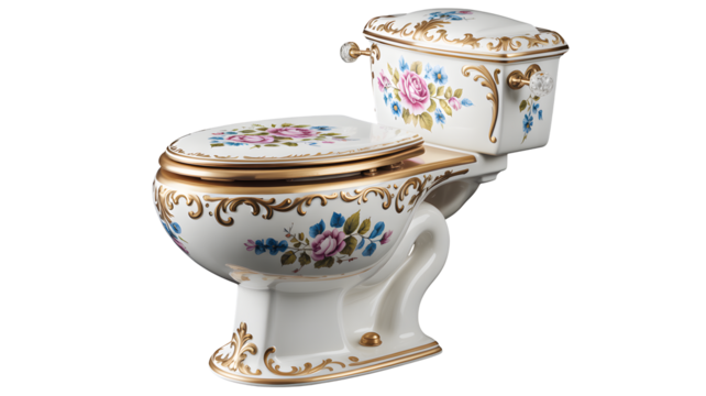 Elegant floral toilet design evokes a feeling of luxury and refinement for upscale bathroom decor and design projects in a modern home or boutique hotel