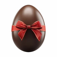 Chocolate egg with red ribbon bow gift decoration isolated on transparent background