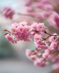Obraz premium Vibrant Pink Cherry Blossoms on a Branch with Swirling Bokeh Effect sakura pink flower