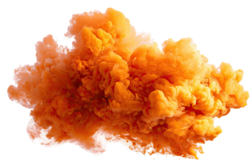 A vibrant, orange, cloud-like explosion of smoke isolated on a black background
