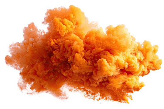 A vibrant, orange, cloud-like explosion of smoke isolated on a black background