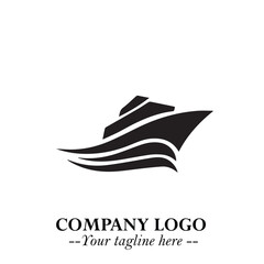 Ship Moving Fast Logo Symbol in Black on the White Background with Modern Maritime Design