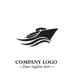 Ship Moving Fast Logo Symbol in Black on the White Background with Modern Maritime Design
