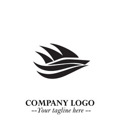 Obraz premium Ship Moving Fast Logo Symbol in Black on the White Background with Modern Maritime Design
