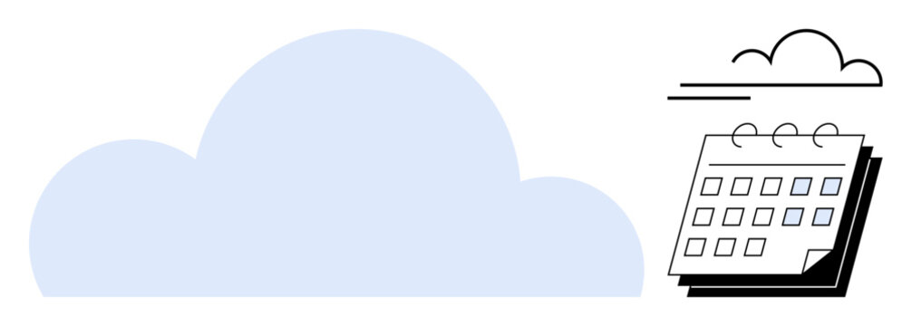 Cloud with calendar highlighting digital planning, efficiency, and organization. Ideal for technology, time management, productivity, scheduling, teamwork digital tools cloud computing. A simple