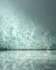 Abstract Teal Marble Wall and Reflective Floor with Textured Surface and Subtle Lighting