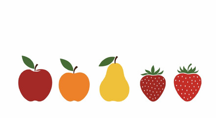 Collection of Fresh Fruits Apple Orange Pear Strawberries.