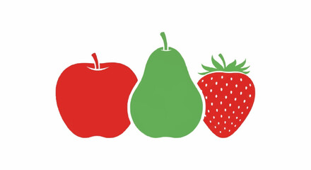 Colorful fruit icons featuring a red apple green pear and strawberry.