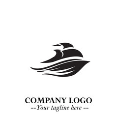 Ship Moving Fast Logo Symbol in Black on the White Background with Modern Maritime Design
