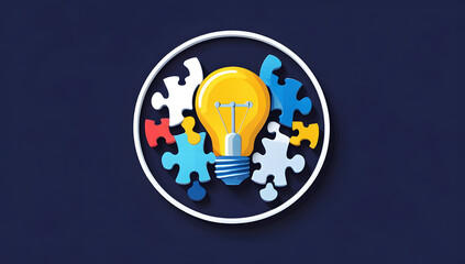 A lightbulb surrounded by puzzle pieces represents creative problemsolving