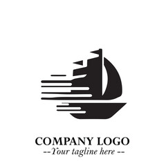 Ship Moving Fast Logo Symbol in Black on the White Background with Modern Maritime Design