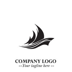 Fototapeta premium Ship Moving Fast Logo Symbol in Black on the White Background with Modern Maritime Design