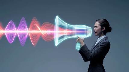 Creative Sound Wave Visualization With a Speaker in a Professional Setting During Indoor Studio Session - Powered by Adobe