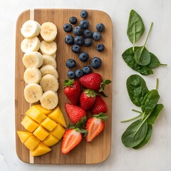 Banana and Spinach Smoothie Ingredients Flat Lay Composition