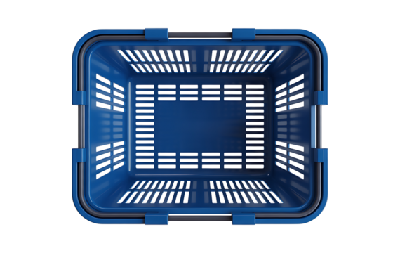 Empty plastic shopping basket on transparent background from top view realistic 3d rendering blue colored shopping cart for groceries with handles - Powered by Adobe