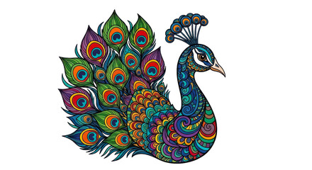 Fototapeta premium Vibrant and ornate peacock with fanned tail feathers displaying intricate colorful patterns and details