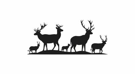 Black silhouettes of a deer family and a rabbit on white.