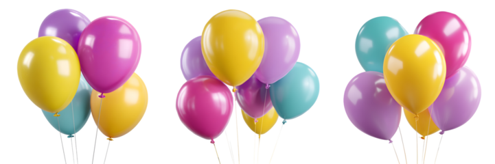 Set of colorful helium balloons, isolated on transparent background